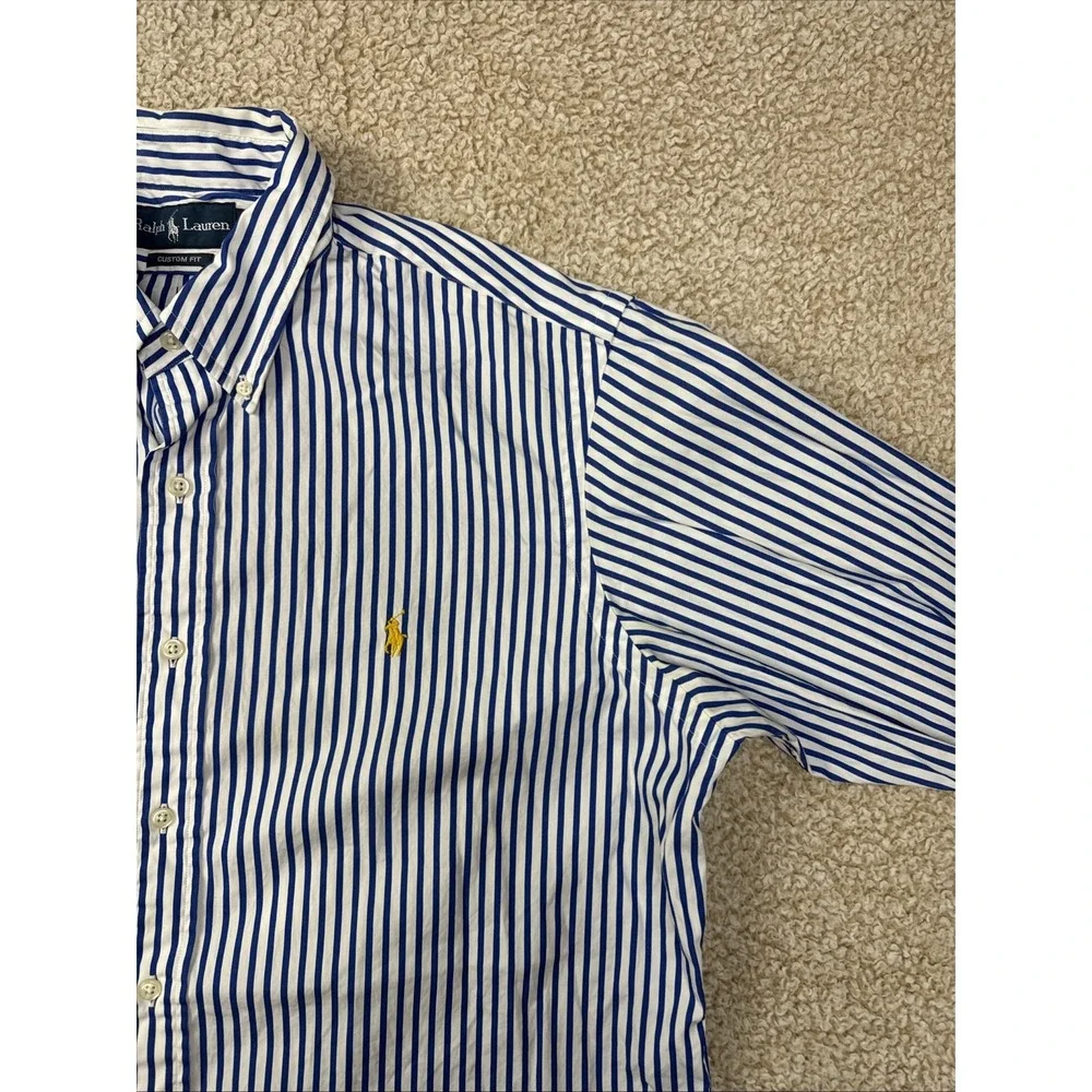 Polo Ralph Lauren Shirt Mens XL Blue Striped Custom Fit Button Down Pony 17.5